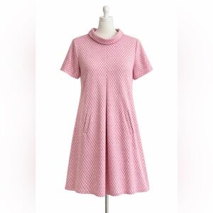 Top It Off Pink Retro Print Dress A-Line Short Sleeve Pockets XL